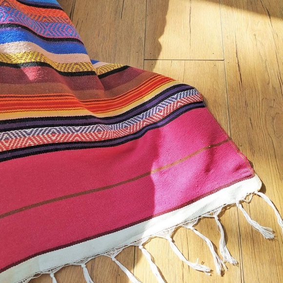 Mexican Inspired Serape Artisan Throw Blanket - Picture 6 of 7